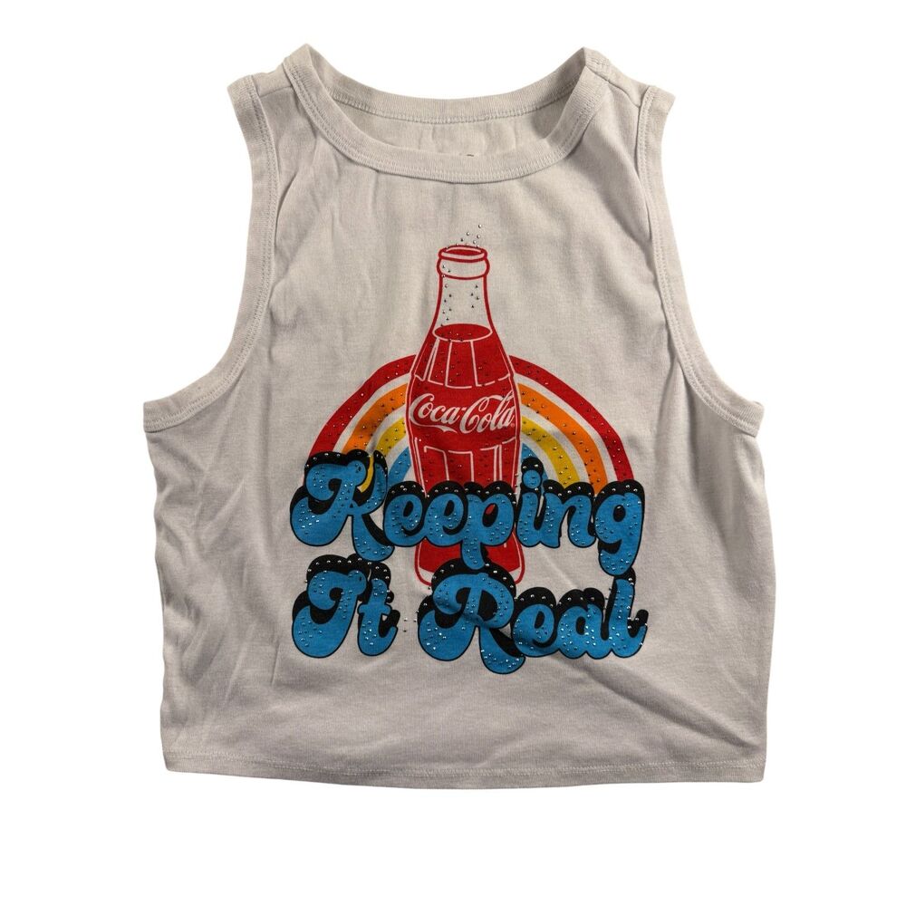 Coca Cola Womens White Crop Tank Top Size Large
